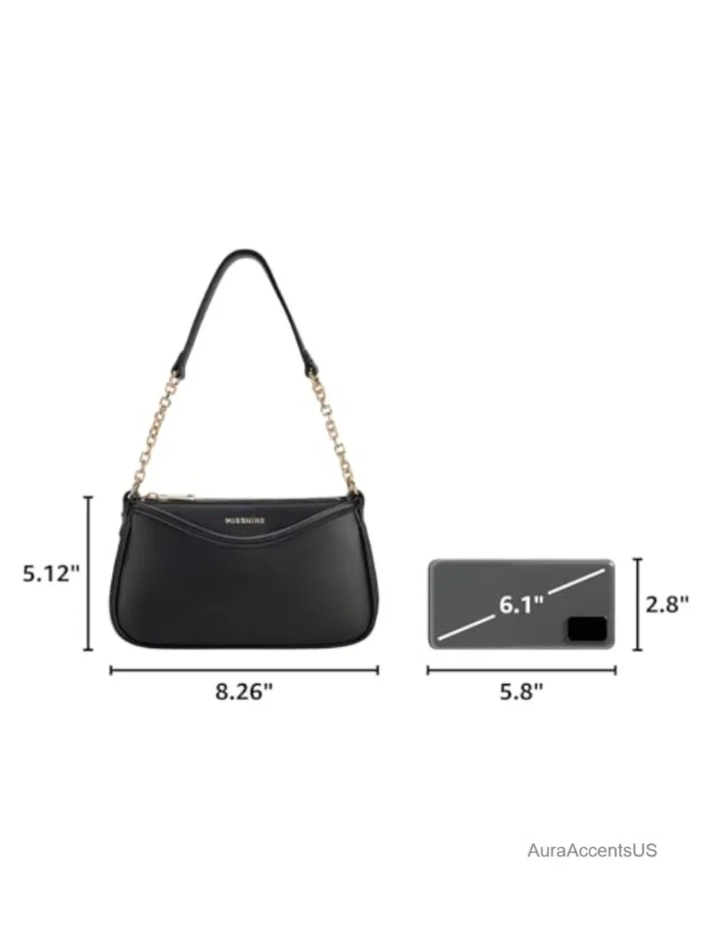 Faux Leather Vegan Hobo Shoulder Bag with Chain Strap, 3-Compartment Purse